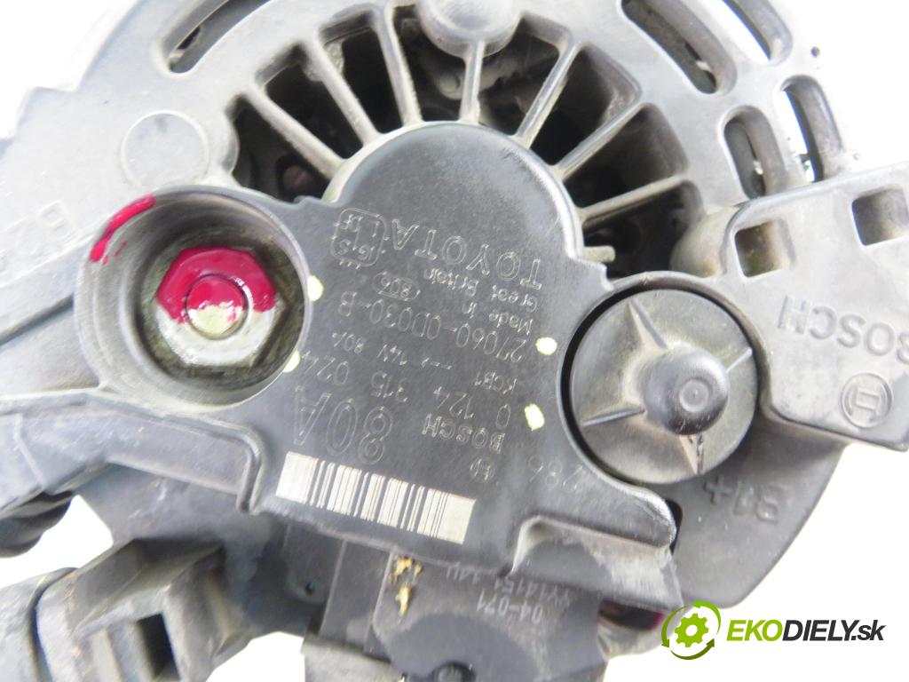 TOYOTA COROLLA (_E12_) HB 2002 71,00 1.4 VVT-i 97 (ZZE120) - 4ZZ-FE 1398,00 Alternátor 0124315024 ; 270600D030B (Alternátor)