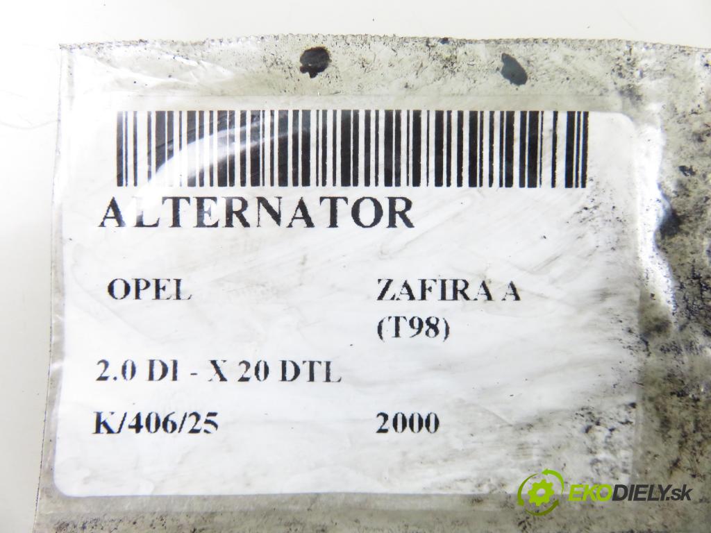 OPEL ZAFIRA A Nadwozie Wielkopojemne (MPV) (T98)  MINIVAN 2000 60,00 2.0 DI - X 20 DTL 1995,00 Alternátor 90561168 ; 0124415005 (Alternátor)