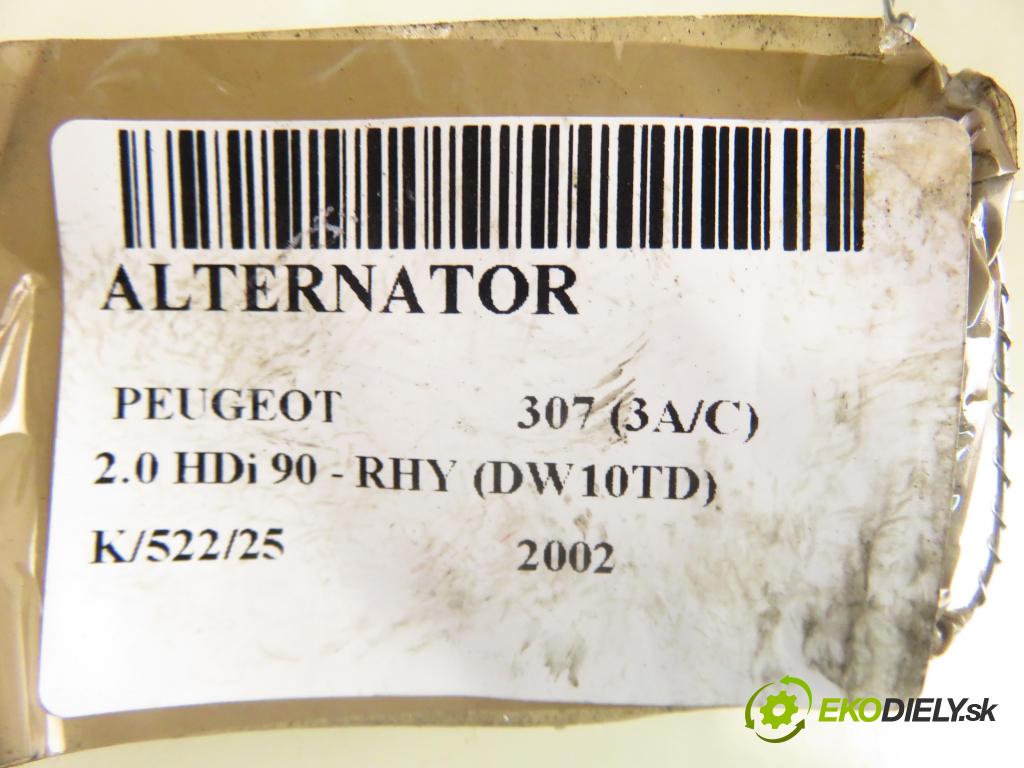 PEUGEOT 307 (3A/C) HB 2002 66,00 2.0 HDi 90 - RHY (DW10TD) 1997,00 Alternátor 9645907580 (Alternátor)
