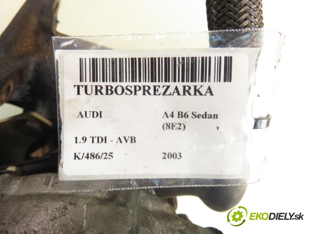 AUDI A4 (8E2, B6) SEDAN 2003 74,00 1.9 TDI PD 101 - AVB 1896,00 Turbodúchadlo 028145702R (Turbodúchadlo (kompletné))