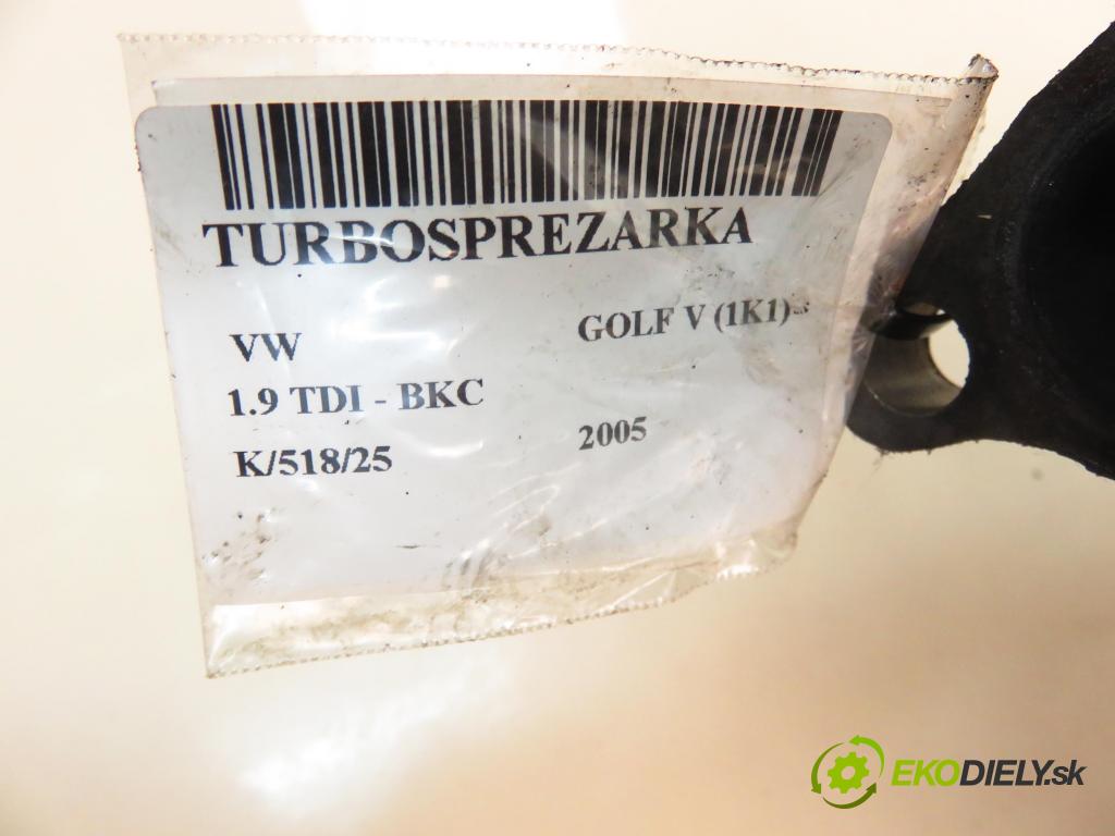 VW GOLF V (1K1) HB 2005 77,00 1.9 TDI PD 105 - BKC 1896,00 Turbodúchadlo 038253056G (Turbodúchadlo (kompletné))