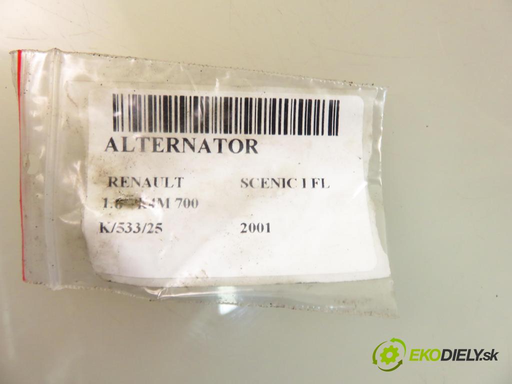 RENAULT SCENIC I (JA0/1_) MINIVAN 2001 79,00 1.6 16V 107 - K4M 700 1598,00 Alternátor 0124325031 ; 7700434899 (Alternátor)