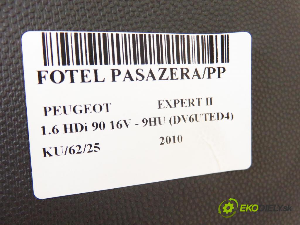 PEUGEOT EXPERT Skrzynia (VF3A_, VF3U_, VF3X_) FURGON 2010 66,00 1.6 HDi 90 16V - 9HU (DV6UTED4) 1560,00 Sedadlo CESTUJÚCI/PP 