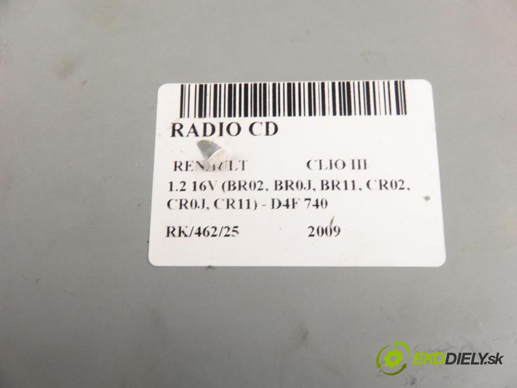 RENAULT CLIO III (BR0/1, CR0/1) HB 2009 55,00 1.2 16V Hi-Flex (BR1U, CR1U) - D4F 742 1149,00 RADIO CD 281150038R