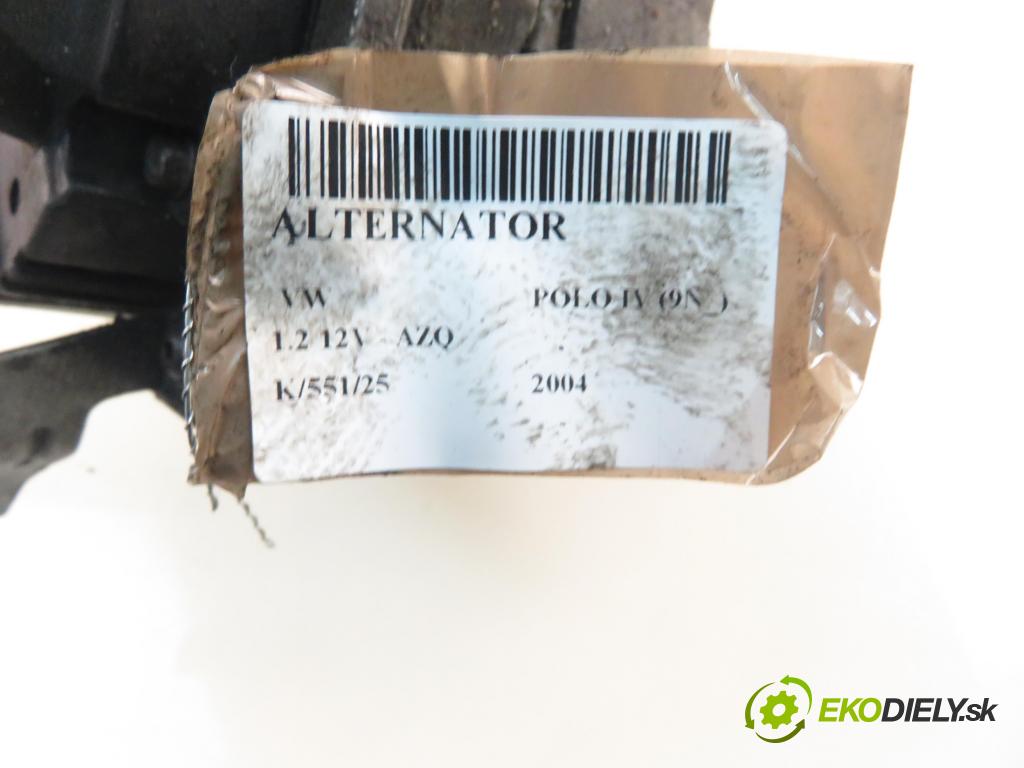 VW POLO (9N_) HB 2004 47,00 1.2 12V 64 - AZQ 1198,00 Alternátor 03D903025J ; SG9B057 (Alternátor)