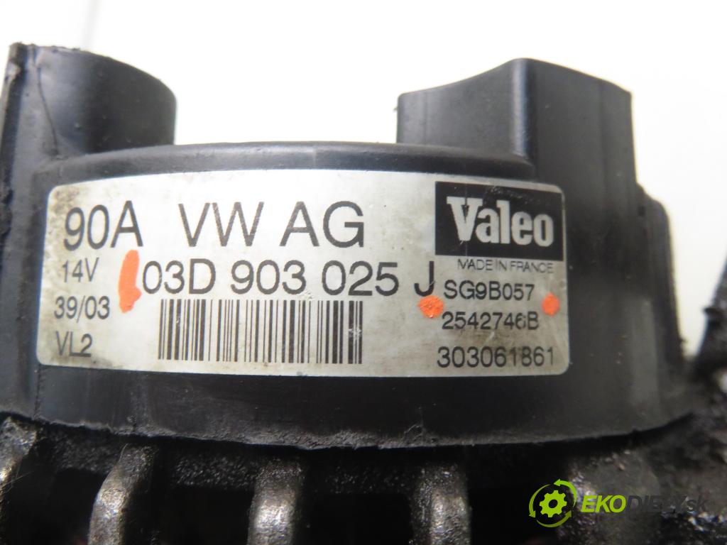 VW POLO (9N_) HB 2004 47,00 1.2 12V 64 - AZQ 1198,00 Alternátor 03D903025J ; SG9B057 (Alternátor)