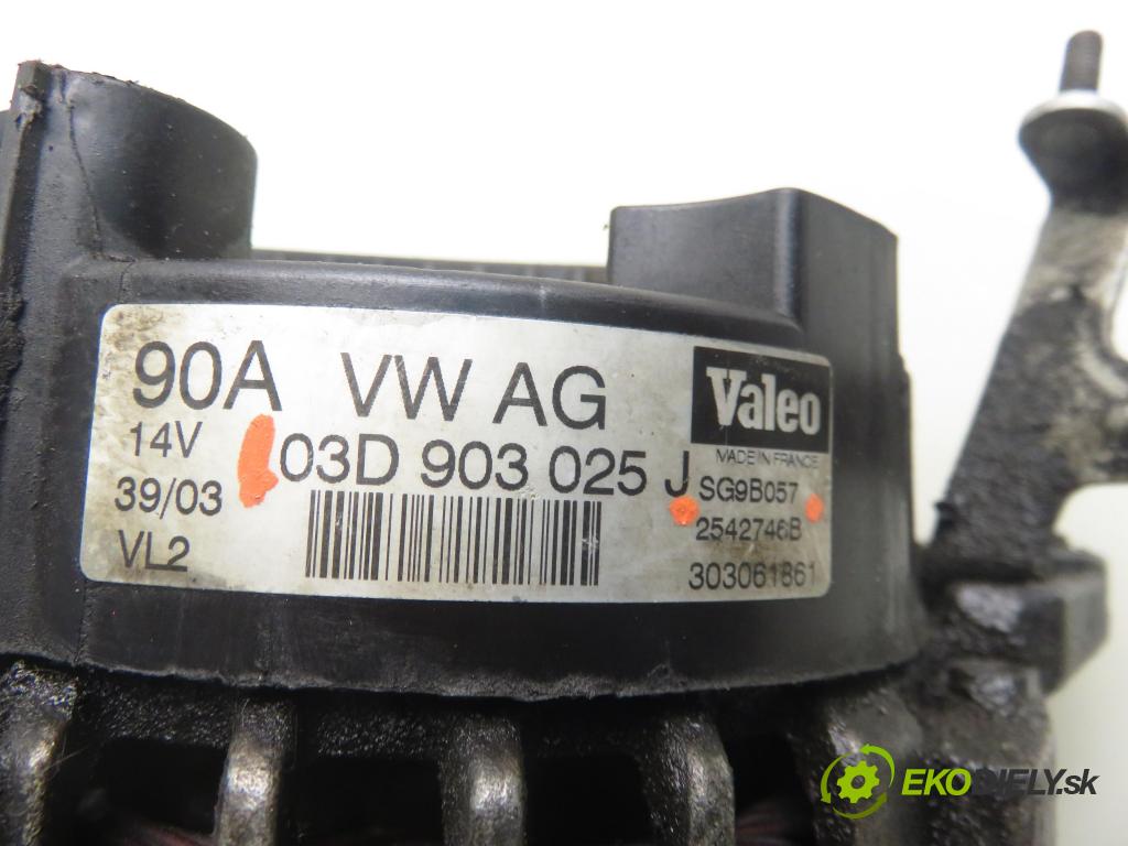 VW POLO (9N_) HB 2004 47,00 1.2 12V 64 - AZQ 1198,00 Alternátor 03D903025J ; SG9B057 (Alternátor)