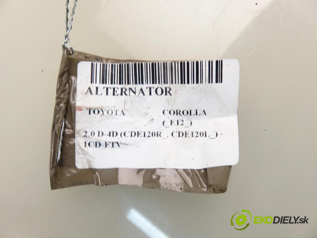 TOYOTA COROLLA (_E12_) HB 2004 66,00 2.0 D-4D 1995,00 Alternátor 2706027090 ; 1042103431 (Alternátor)