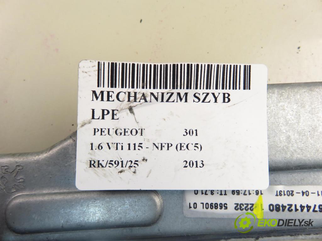 PEUGEOT 301 SEDAN 2013 85,00 1.6 VTi 115 - NFP (EC5) 1587,00 mechanismus oken 9674412480 ; 9677416980