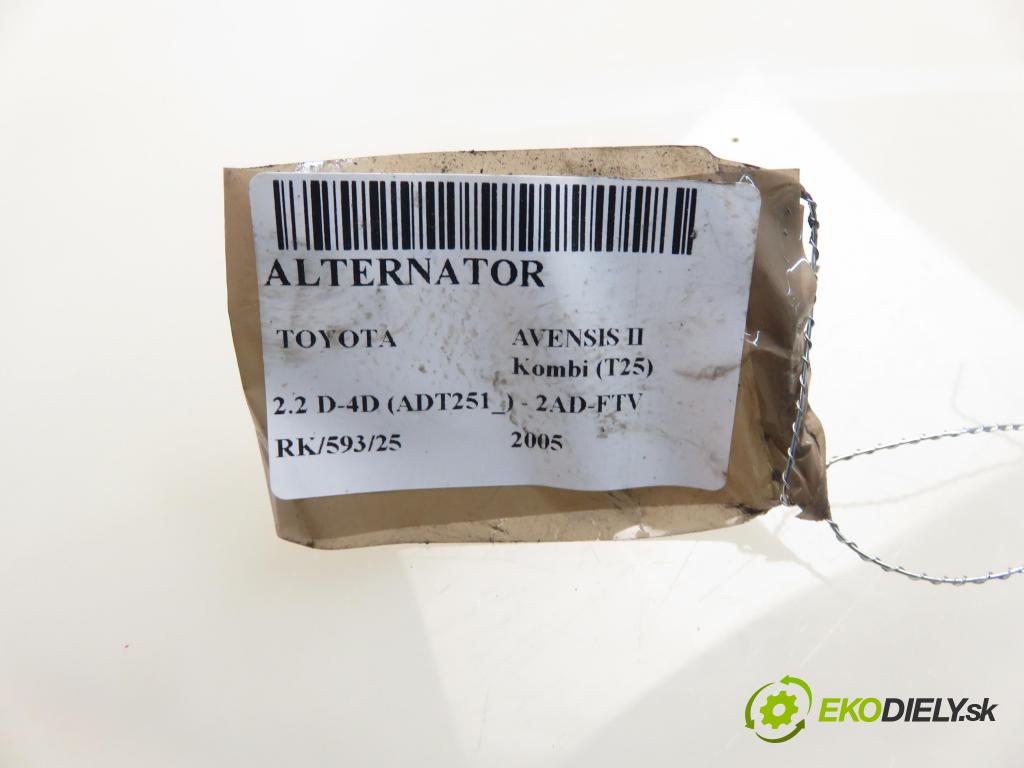TOYOTA AVENSIS Kombi (_T25_) KOMBI 2005 110,00 2.2 D-4D (ADT251) 150 - 2AD-FTV 2231,00 Alternátor  (Alternátory)