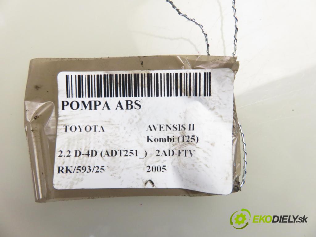 TOYOTA AVENSIS Kombi (_T25_) KOMBI 2005 110,00 2.2 D-4D (ADT251) 150 - 2AD-FTV 2231,00 pumpa ABS 8954105090 ; 0265950149 ; 4454005040 (Pumpy brzdové)