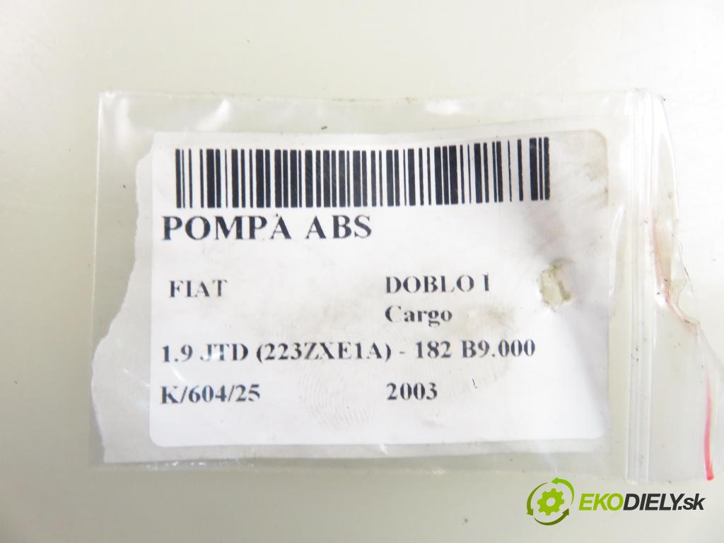 FIAT DOBLO Cargo (223_) FURGON 2003 74,00 1.9 JTD 100 - 182 B9.000 1910,00 Pumpa ABS 10094916023 ; 51704746 (Pumpa ABS)