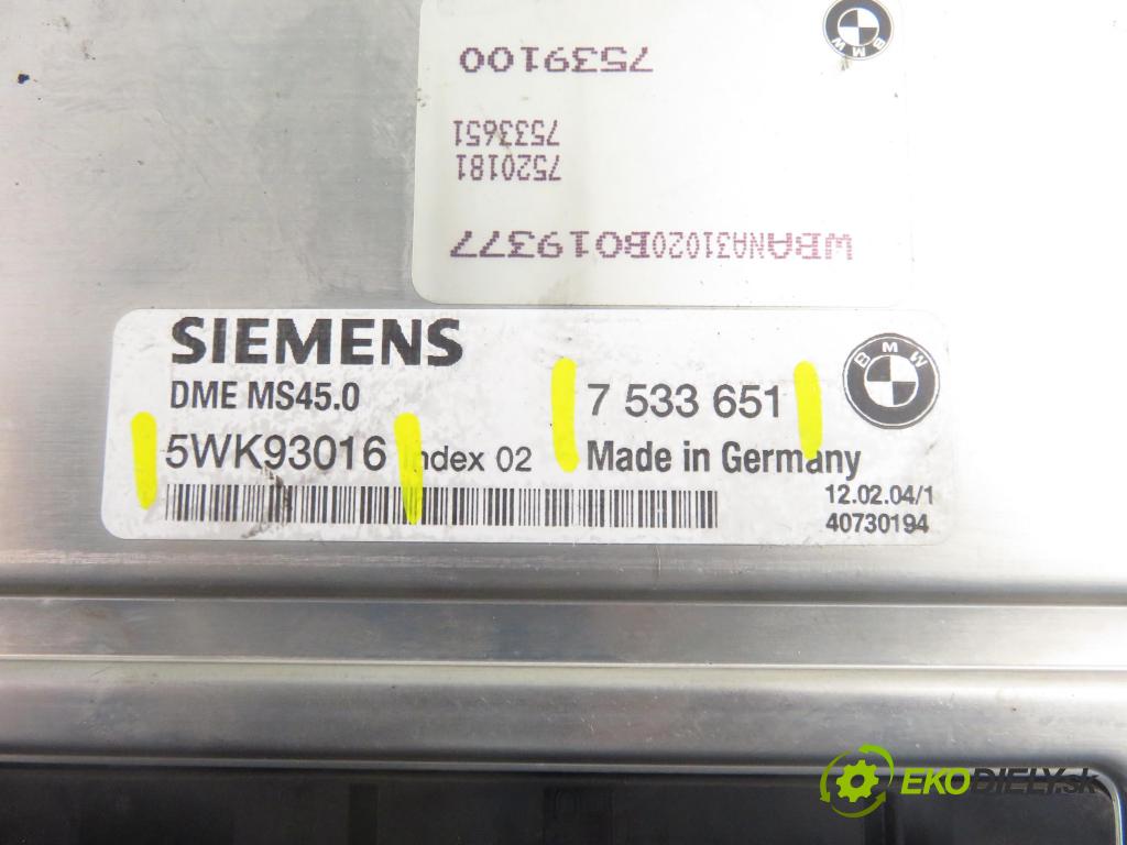 BMW 5 (E60) SEDAN 2004 125,00 520 i - 170 M54 B22 (226S1) 2171,00 Riadiaca jednotka Motor 7533651 ; 5WK93016