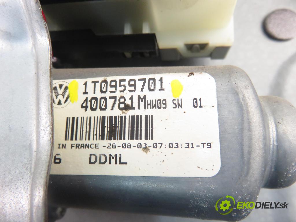 VW TOURAN (1T1, 1T2) MINIVAN 2003 74,00 1.9 TDI PD 100 - AVQ 1896,00 mechanismus oken 1T1837729R ; 1T0959701 ; 1K0959793C