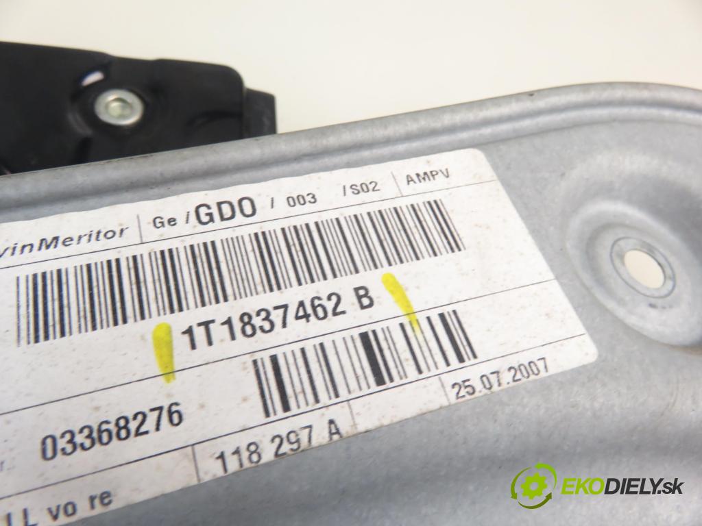 VW TOURAN (1T1, 1T2) MINIVAN 2003 74,00 1.9 TDI PD 100 - AVQ 1896,00 mechanismus oken PPE 1T0837756L ; 1T0959702 ; 1K0959792C
