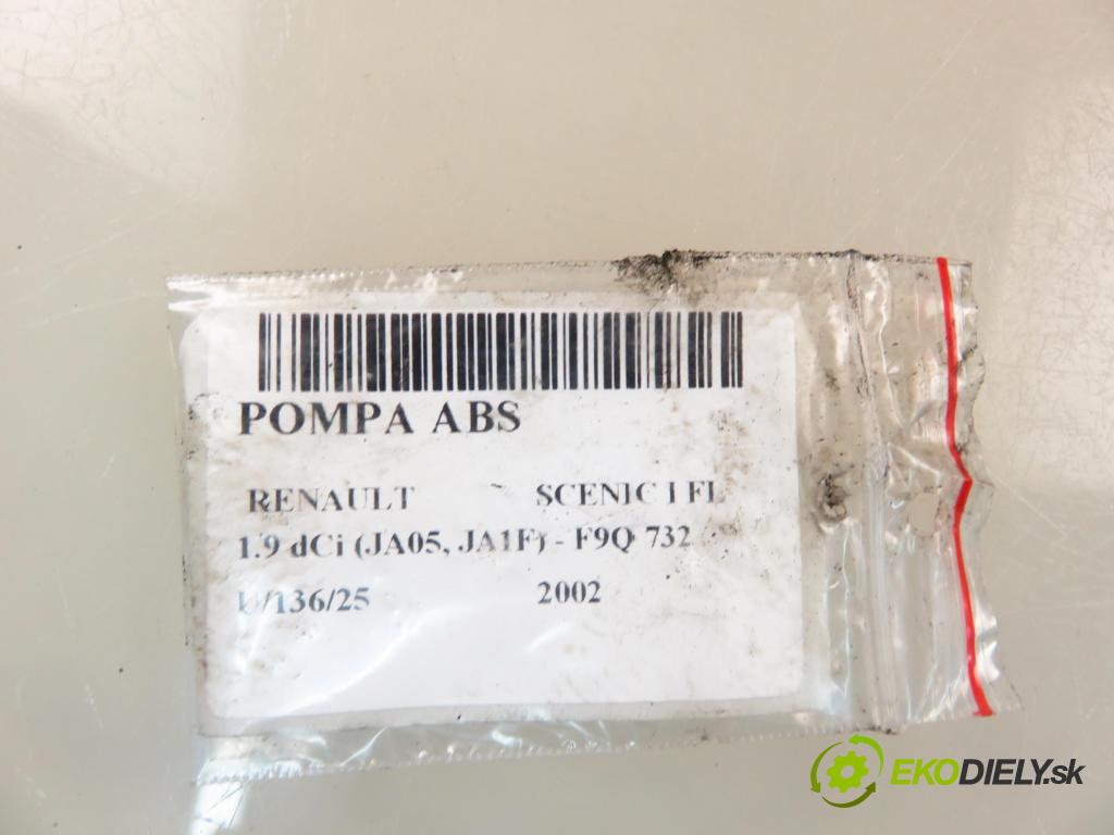 RENAULT SCENIC I (JA0/1_) MINIVAN 2002 75,00 1.9 dCi 102 - F9Q 732 1870,00 Pumpa ABS 0265950046 ; 8200090690 ; 0265225107 (Pumpa ABS)