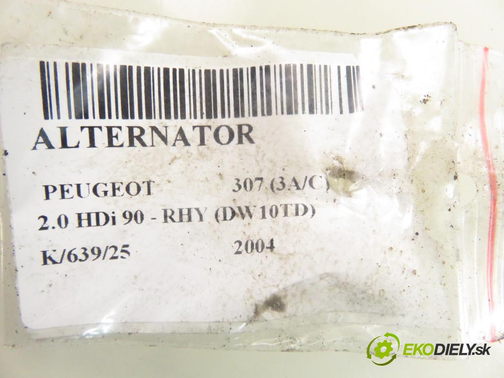 PEUGEOT 307 (3A/C) HB 2004 66,00 2.0 HDi 90 - RHY (DW10TD) 1997,00 Alternátor  (Alternátory)