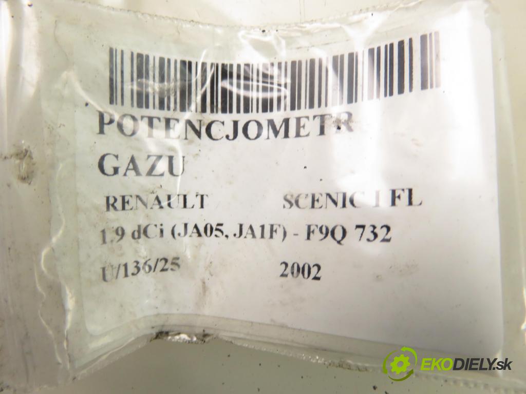 RENAULT SCENIC I (JA0/1_) MINIVAN 2002 75,00 1.9 dCi 102 - F9Q 732 1870,00 potenciometr plynového pedálu CTS4089 ; 7700431918 (Pedály)