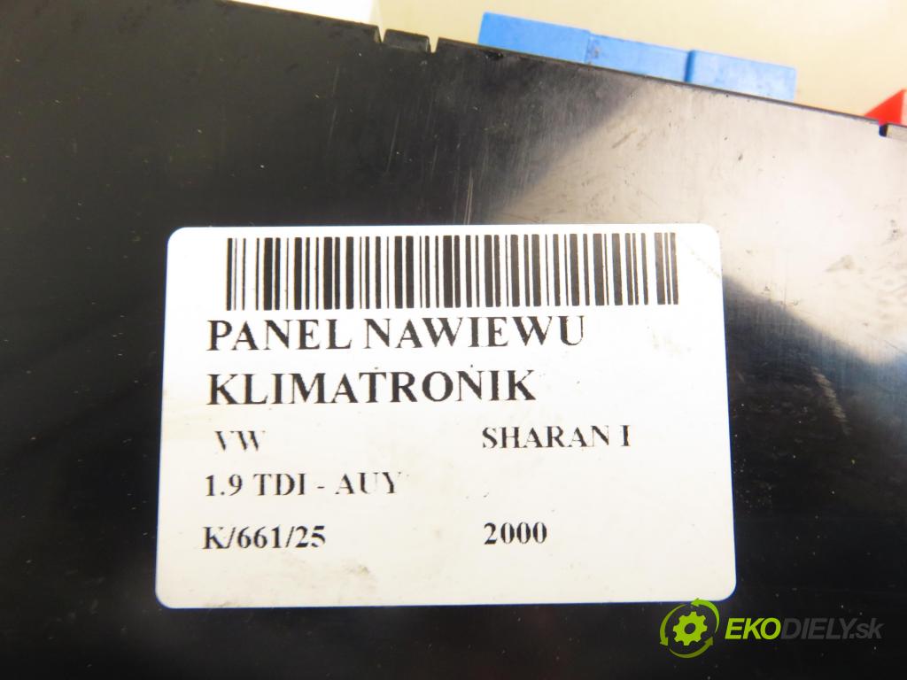 VW SHARAN (7M8, 7M9, 7M6) MINIVAN 2000 85,00 1.9 TDI PD 115 - AUY 1896,00 Panel kúrenia KLIMATRONIK YM2119988ABW ; 7M3907040A