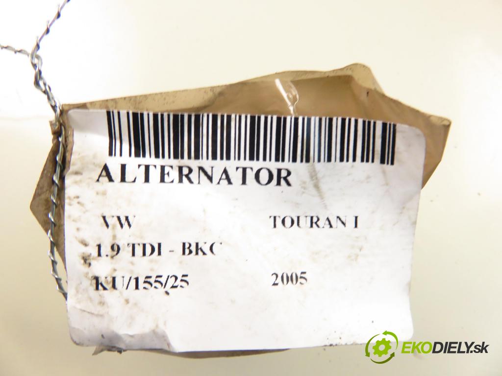 VW TOURAN (1T1, 1T2) MINIVAN 2005 77,00 1.9 TDI - BKC 1896,00 Alternátor 06F903023C (Alternátor)