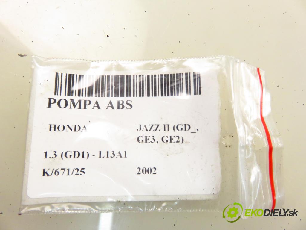 HONDA JAZZ II (GD_, GE3, GE2) HB 2002 61,00 1.3 (GD1) - L13A1 1339,00 Pumpa ABS 044001296 (Pumpa ABS)