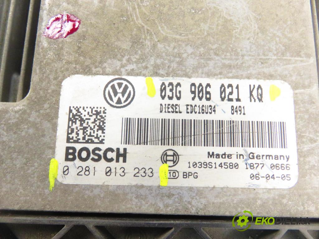 VW GOLF PLUS (5M1, 521) HB 2005 77,00 1.9 TDI PD 105 - BKC 1896,00 Riadiaca jednotka Motor 03G906021KQ ; 0281013233