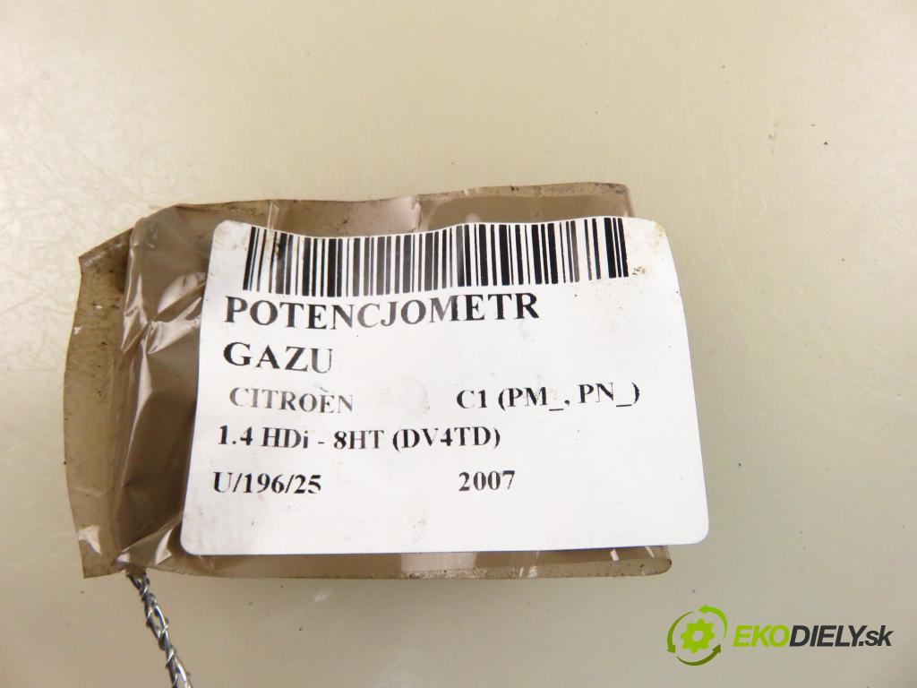 CITROEN C1 (PM_, PN_) HB 2007 40,00 1.4 HDi - 8HT (DV4TD) 1398,00 potenciometr plynového pedálu 0280755019 ; 78010YV010 (Pedály)