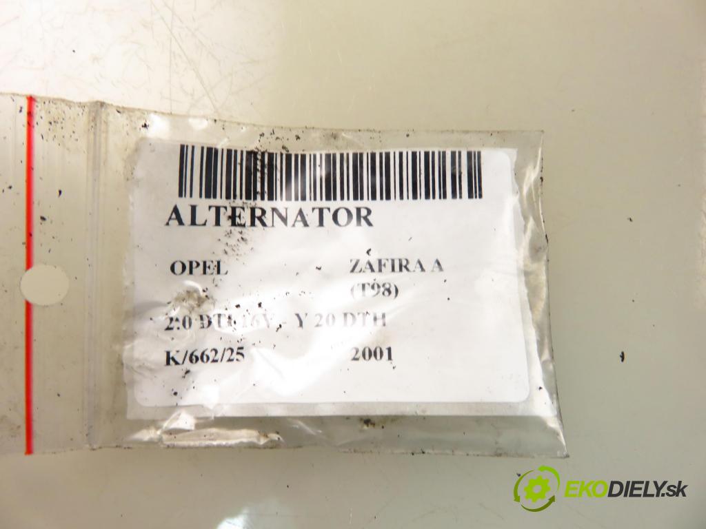 OPEL ZAFIRA A Nadwozie Wielkopojemne (MPV) (T98)  MINIVAN 2001 74,00 2.0 DTI 16V 101 - Y 20 DTH 1995,00 Alternátor 90561168 ; 90561168TN ; 0124415005 (Alternátor)