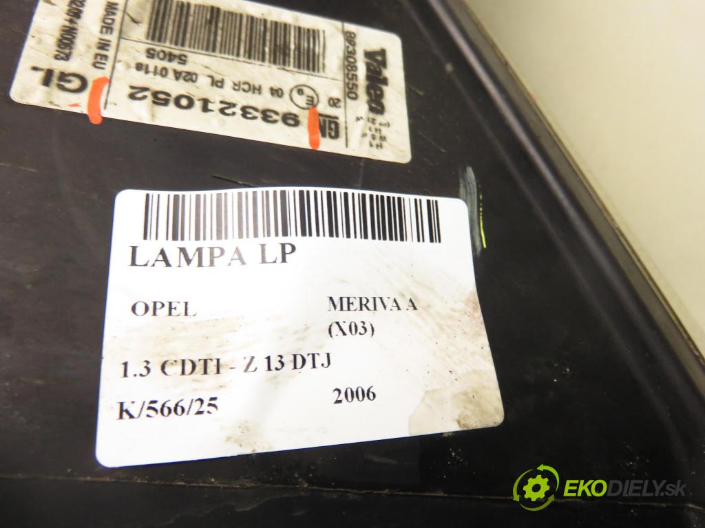 OPEL MERIVA A nadwozie wielkoprzestrzenne (MPV) (X03) HB 2006 55,00 1.3 CDTI - Z 13 DTJ 1248,00 světlo LP 93321052