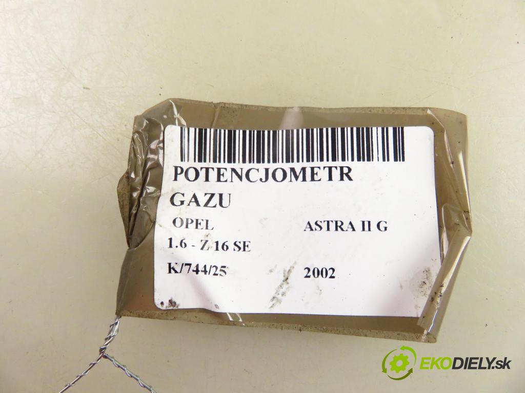 OPEL ASTRA G liftback (T98) HB 2002 62,00 1.6 8V - Z 16 SE 1598,00 Potenciometer plynu 9157998BK ; 6PV00811200 (Potenciometer plynového pedálu)