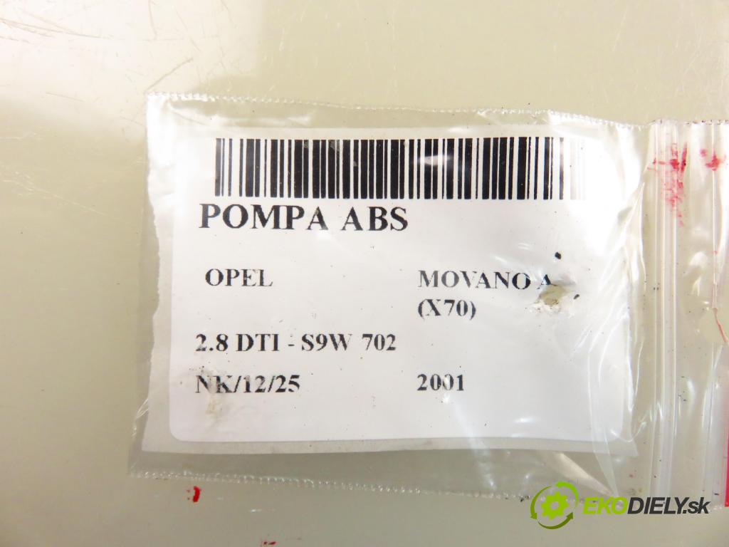 OPEL MOVANO Platforma / podwoyie (X70) KABINA/PLATFORMA 2001 84,00 2.8 DTI 114 SOFIM - S9W 702 2799,00 Pumpa ABS 10094614033 ; 8200036532B (Pumpa ABS)