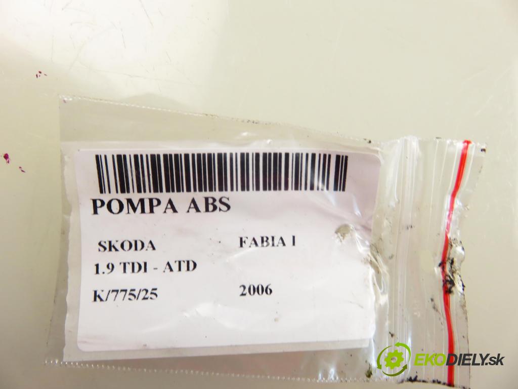 SKODA FABIA I (6Y2) HB 2006 74,00 1.9 TDI PD 100 - ATD 1896,00 Pumpa ABS 6Q0907379AG ; 0265800512 (Pumpa ABS)