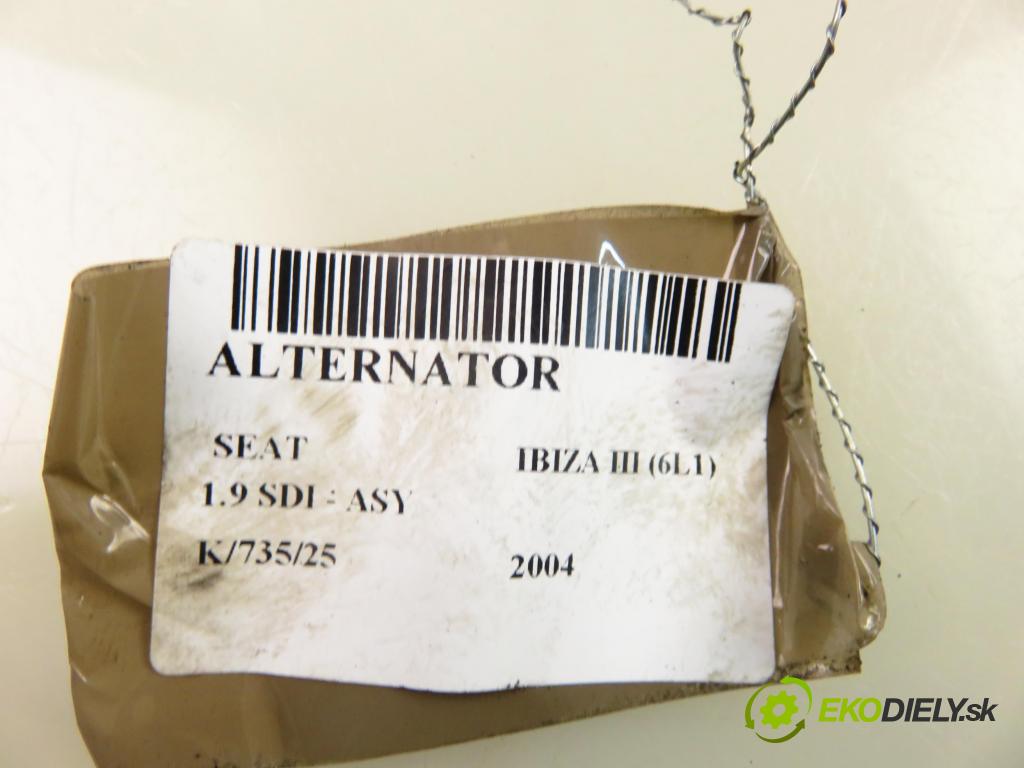SEAT IBIZA III (6L1) HB 2004 47,00 1.9 SDI - ASY 1896,00 Alternátor 038903023L ; 0124325001 (Alternátor)