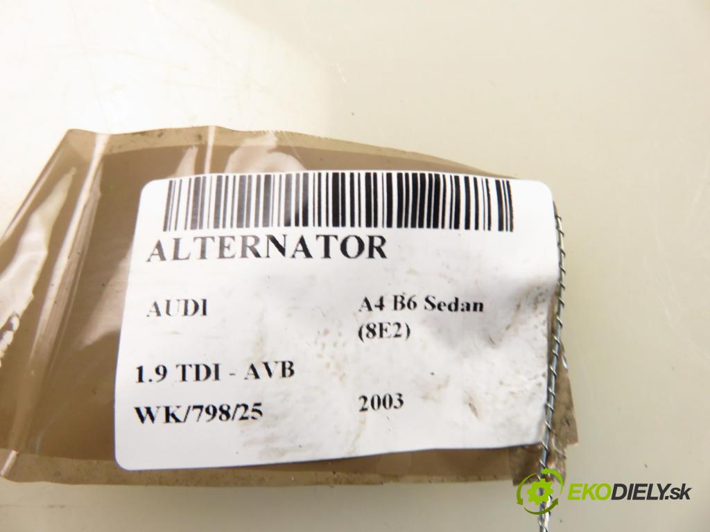 AUDI A4 (8E2, B6) SEDAN 2003 74,00 1.9 TDI PD 101 - AVB 1896,00 Alternátor 028903029R (Alternátor)