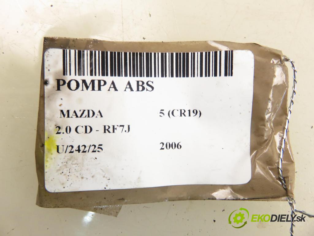 MAZDA 5 (CR19) MINIVAN 2006 105,00 2.0 MZR-CD 143 - RF7J 1998,00 Pumpa ABS 5N612C405CB ; 06210203934 ; 06210905973 (Pumpa ABS)