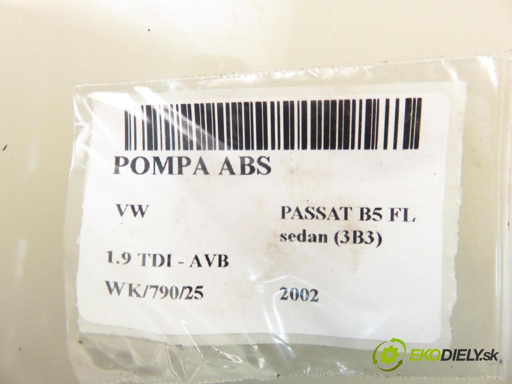 VW PASSAT B5.5 (3B3) SEDAN 2002 74,00 1.9 TDI PD 101 - AVB 1896,00 Pumpa ABS 0265950055 ; 4B0614517G (Pumpa ABS)