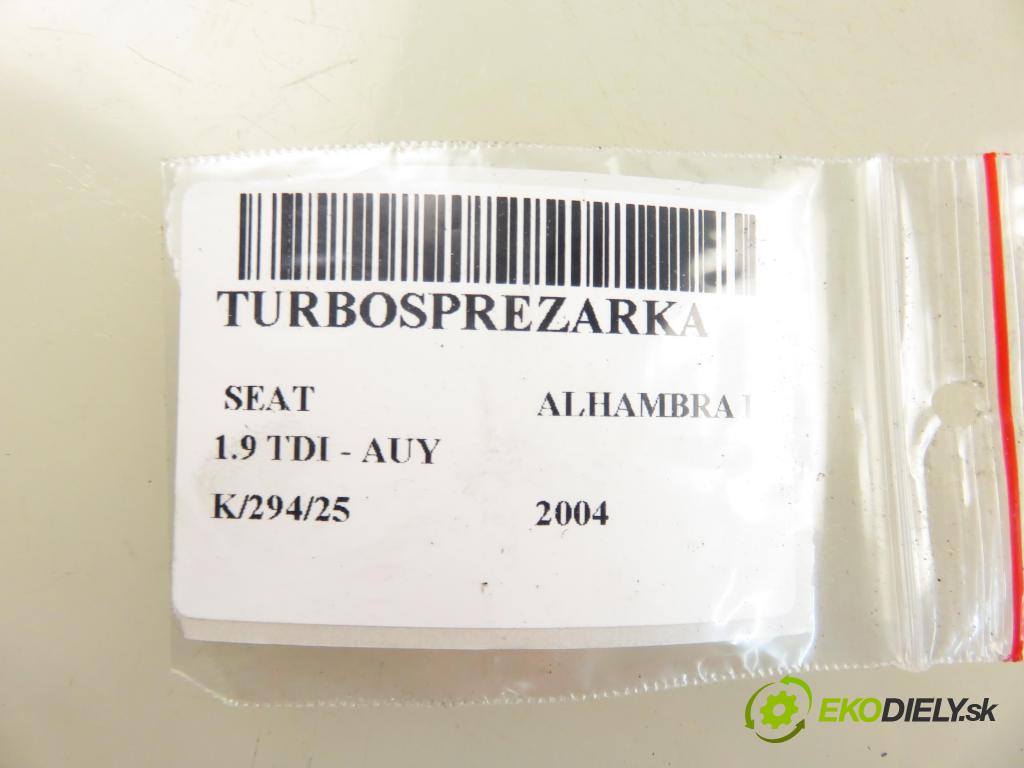 SEAT ALHAMBRA (7V8, 7V9) MINIVAN 2004 85,00 1.9 TDI PD 115 - AUY 1896,00 Turbodúchadlo 038253019D (Turbodúchadlo (kompletné))