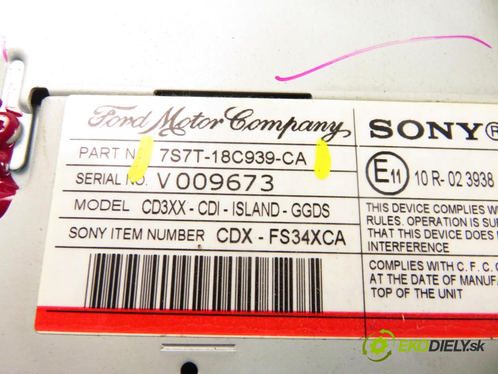 FORD S-MAX (WA6) MINIVAN 2009 85,00 2.0 TDCi - TYWA 1997,00 RADIO CD 7S7T18C939CA