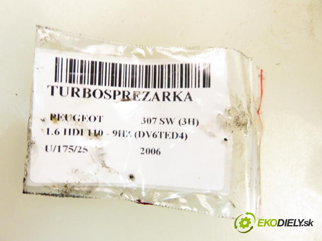 PEUGEOT 307 SW (3H) KOMBI 2006 80,00 1.6 HDI 110 - 9HZ (DV6TED4) 1560,00 Turbodúchadlo 9663199280 (Turbodúchadlo (kompletné))