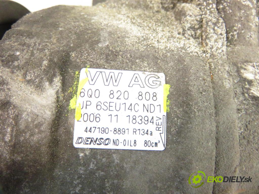 SKODA FABIA I Combi (6Y5) KOMBI 2007 59,00 1.4 16V - BUD 1390,00 KOMPRESOR: klimatizácie 6QO820808 (Kompresor klimatizácie)