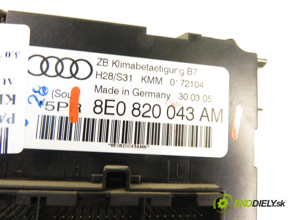 AUDI A4 Avant (8ED, B7) KOMBI 2005 150,00 3.0 TDI quattro - BKN 2967,00 Panel kúrenia KLIMATRONIK 8E0820043AM
