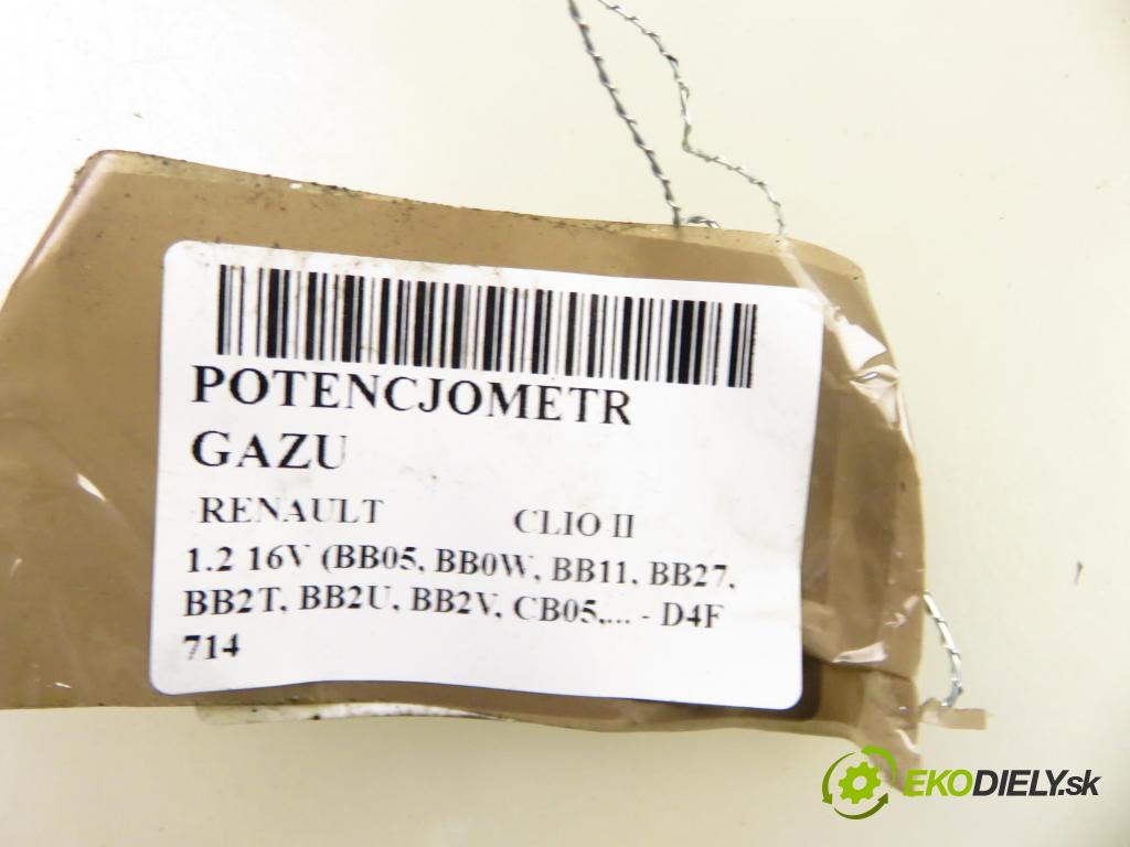 RENAULT CLIO II (BB_, CB_) HB 2002 55,00 1.2 16V (BB05, BB0W, BB11, BB27, BB2T, BB2U, BB2V, 1149,00 Potenciometer plynu 6PV00811924 ; 8200089851 (Potenciometer plynového pedálu)