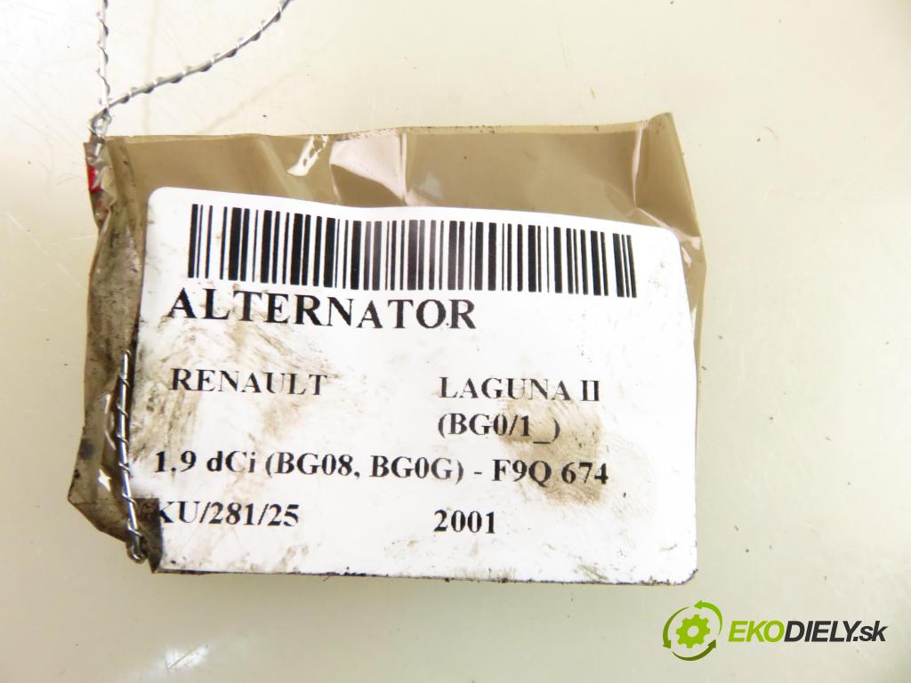 RENAULT LAGUNA II (BG0/1_) LIFTBACK 2001 88,00 1.9 dCi (BG08, BG0G) - F9Q 674 1870,00 Alternátor 8200162474 (Alternátor)