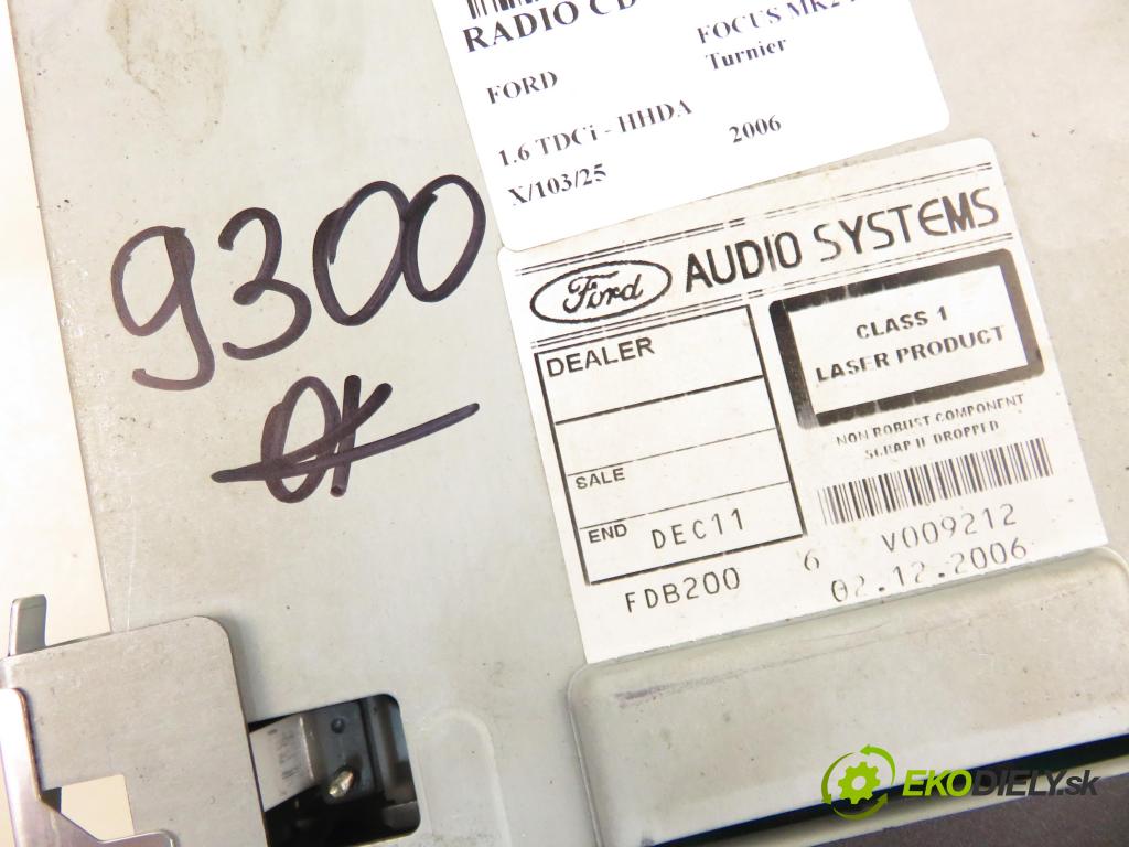FORD FOCUS II Turnier (DA_, FFS, DS) KOMBI 2006 66,00 1.6 TDCI 90 1560,00 RADIO CD 6S6118C815AH