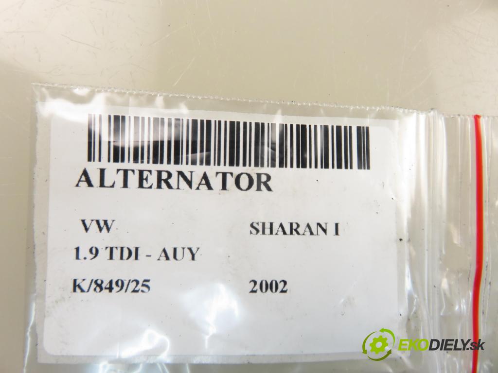 VW SHARAN (7M8, 7M9, 7M6) MINIVAN 2002 85,00 1.9 TDI PD 115 - AUY 1896,00 Alternátor 0124515010 (Alternátory)