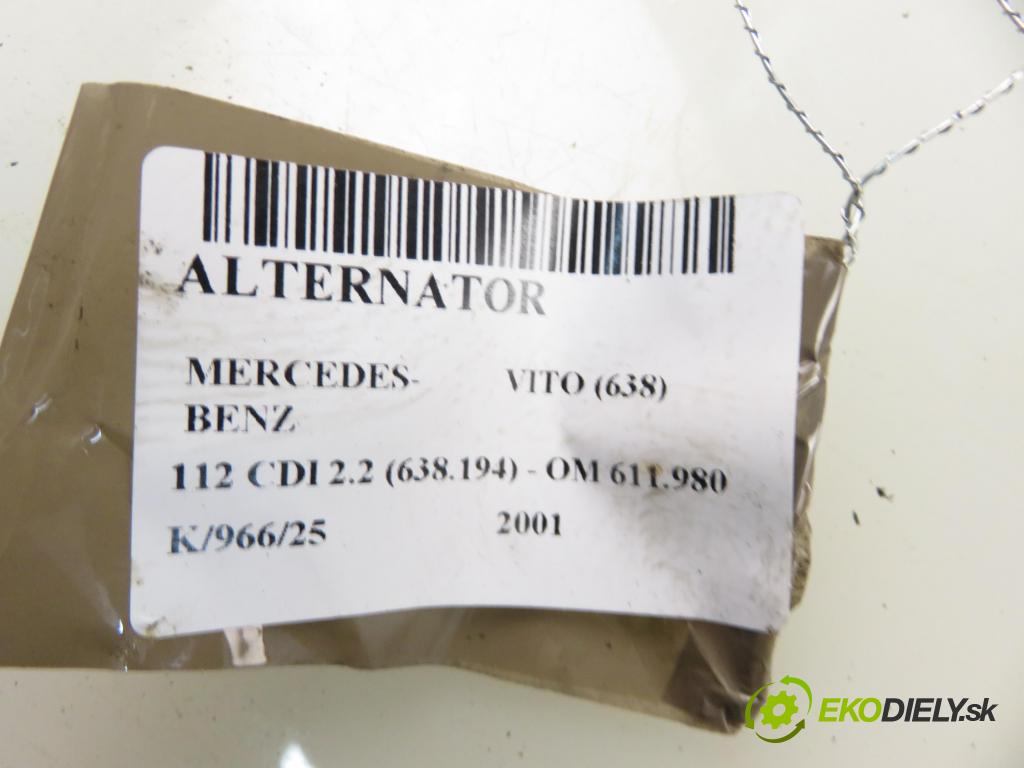 MERCEDES-BENZ VITO Autobus (638) BUS 2001 90,00 112 CDI 2.2 122  - OM 611.980 2151,00 Alternátor 0101549602 ; 124510082 (Alternátor)