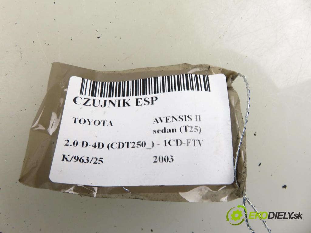 TOYOTA AVENSIS sedan (_T25_) SEDAN 2003 85,00 2.0 D-CAT 116- 1CD-FTV 1995,00 snímač ESP 0265005273 ; 8918305020