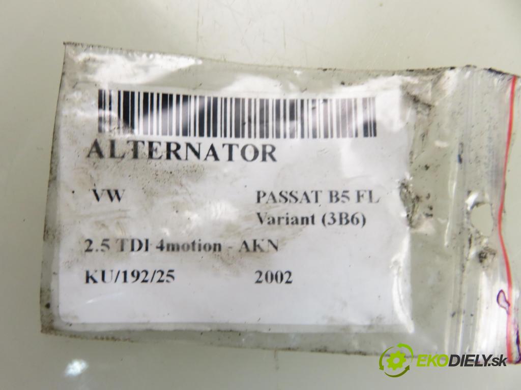 VW PASSAT B5.5 Variant (3B6) KOMBI 2002 110,00 2.5 TDI 4motion - AKN 2496,00 Alternátor  (Alternátor)