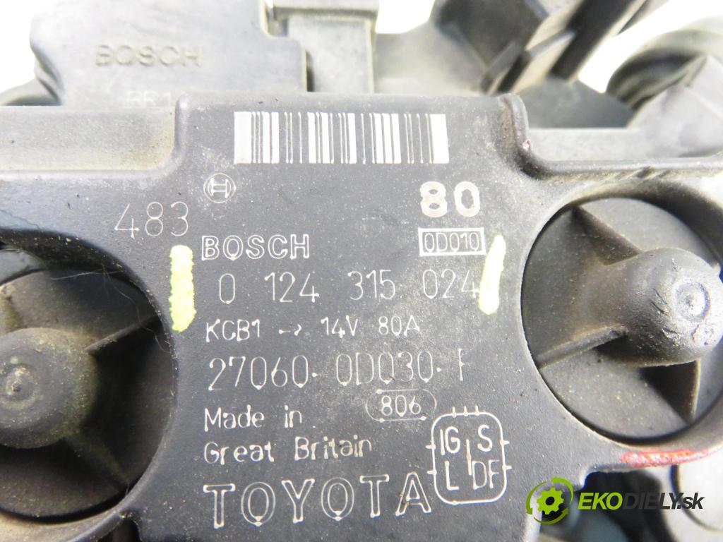 TOYOTA COROLLA (_E12_) HB 2004 71,00 1.4 VVT-i 97 (ZZE120) - 4ZZ-FE 1398,00 Alternátor 0124315024 (Alternátor)