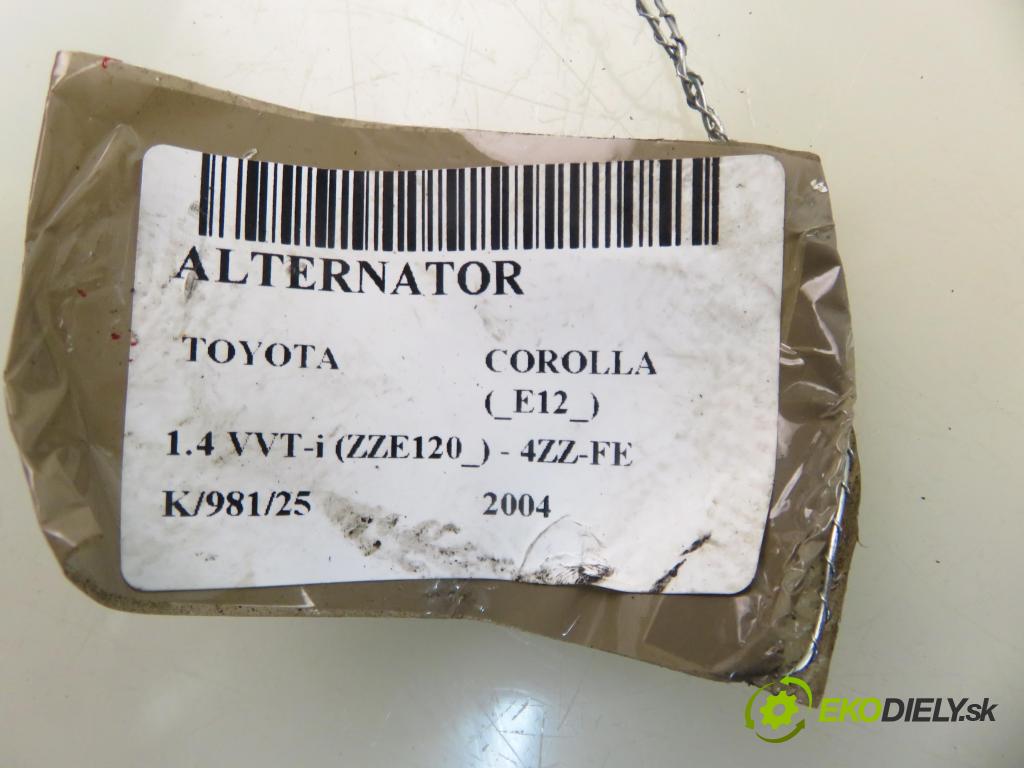 TOYOTA COROLLA (_E12_) HB 2004 71,00 1.4 VVT-i 97 (ZZE120) - 4ZZ-FE 1398,00 Alternátor 0124315024 (Alternátor)